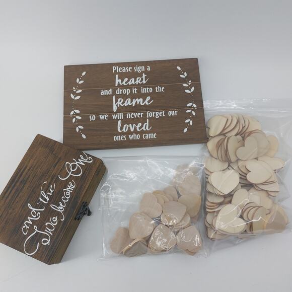 Ring Box & Drop a Heart Sign Wooden Rustic Love Romantic Wedding - Picture 2 of 15